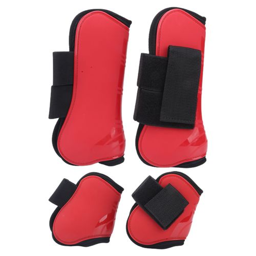 Guetres De Protection Pour Tendons De Cheval, Coque En Pu Epaisse, Protege-Jambes D'equitation, Rouge, Taille M