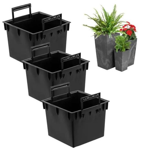 Set 3x Insert Carré Noir 44 L Avec Cache-Pot Prosperplast H 75 Cm