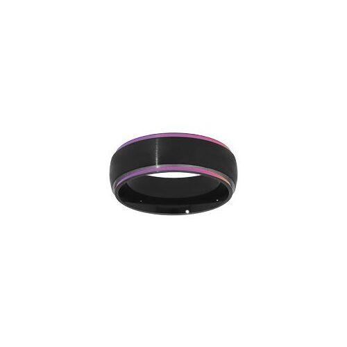 Bague Acier Et Pvd Noir 2 Bords Reflet
