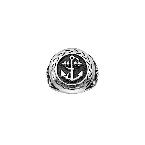 Bague Acier Ronde Motif Ancre Marine