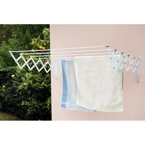 Corde à linge mural rétractile aluminium BigBuy Home