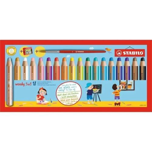 Etui Carton De 18 Crayon Woody 3 En 1 Extra Large Avec Taille-Crayon