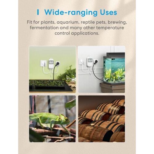 Meross Prise Thermostat Connectée pour Chauffage et Refroidissement, 16A 3680W Régulateur de Température WiFi Compatible avec HomeKit, Alexa et Google Home, Commande Vocale et Contrôle à Distance