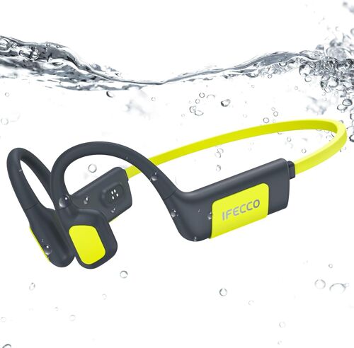 MEVRONISSHOP-IFECCO Casque Conduction Osseuse Natation, IP68 Ecouteur Piscine pour Nager Bluetooth 5.4 Oreille Ouverte avec Micro, Lecteur MP3 32 Go de Mémoire pour Natation, Course à Pied, Cyclisme