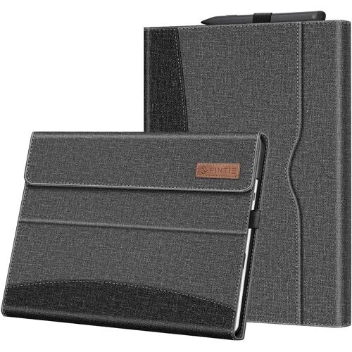 Coque pour Microsoft Surface Pro 11/10/9 13 Pouces (2024/2022), Housse Multipositions Protection avec Poche de Documents, Etui Compatible avec Clavier Type Cover, Gris/Noir