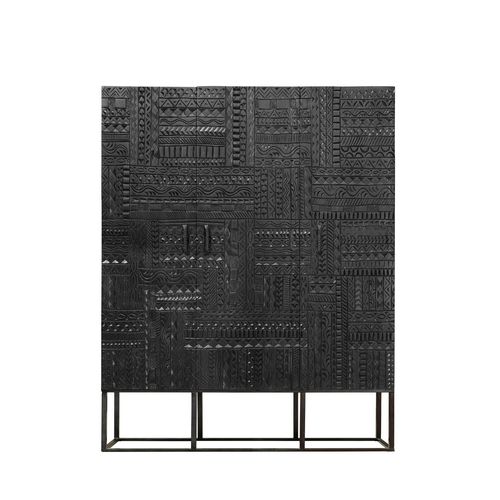Armoire - Bois De Manguier Et Fer - Coloris Noyer Foncé - 135 X 120 X 40 Cm