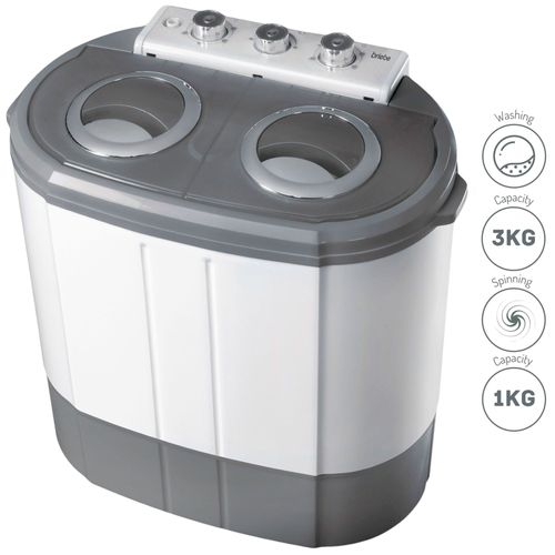 Mini Machine à Laver Portable Camping 3Kg Lavage 1Kg Centrifugeuse 2 Compartimen, 190 W, Blanc/Gris, Briebe, WM1140