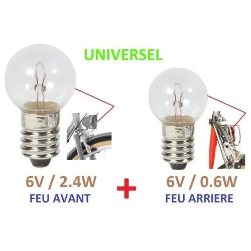 Kit Ampoule Velo Avant Arriere 6v 0.6w 2.4w Dynamo Universel Feu Lampe Ville Vintage Eclairage