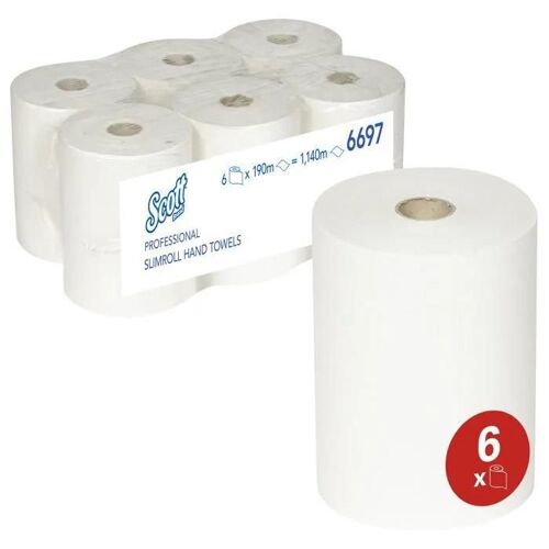 Scott Essuie-mains roulés Slimroll 6697 - 6 x rouleaux de 190 m (1 140 m au total)