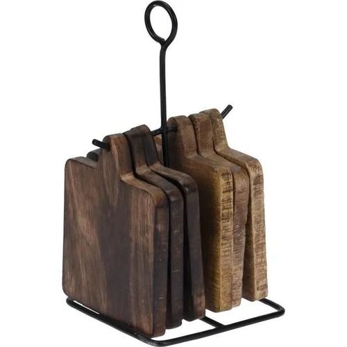 Rondelles en bois sur support en métal, 6 pièces