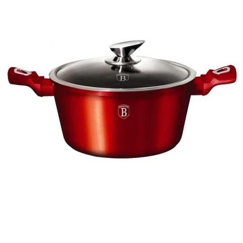 Casserole 20cm Rouge Metal, Revêtement Marbre- Aluminium Turbo Induction
