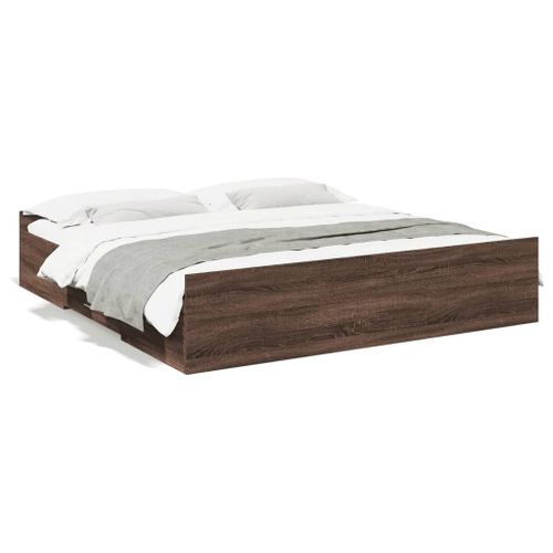 Vidaxl Cadre De Lit Avec Tiroirs Sans Matelas Chêne Marron 200x200 Cm