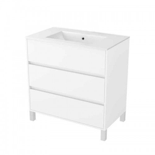 Meuble de salle de bains sur pieds - 80 cm - 3 tiroirs - blanc - Atos AURLANE