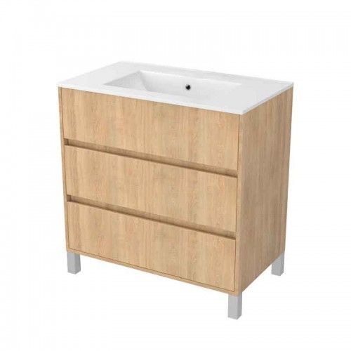Meuble de salle de bains sur pieds - 80 cm - 3 tiroirs - bois - Atos AURLANE