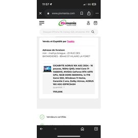 GIGABYTE AORUS 16X ASG 2024 - 16" Intel Core i7-14650HX - 2.2 Ghz - Ram 16 Go - SSD 1 To