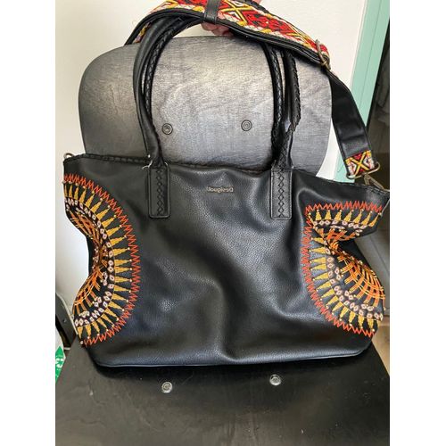 Sac Desigual noir & orange brodé - grand format, original