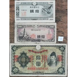 Lot 3 Billets Japon - 10 Yen 1938 - 10 Sen 1944 / 1953 : J86