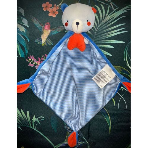 Doudou Ours Bleu Broyée Rayé Blanc Mots D¿Enfants Jouet Bébé Jouet Peluche Ourson 