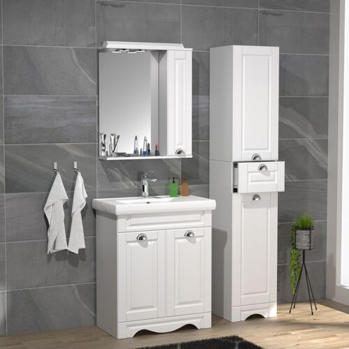 VCM Ensemble de meubles de salle de bains 4-pièces lavabo largeur 60 cm lavabo armoire de toilette armoire haute tiroir maison de campagne Casalo L
