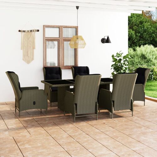 Vidaxl Mobilier À Dîner Jardin 7 Pcs Et Coussins Résine Tressée Marron