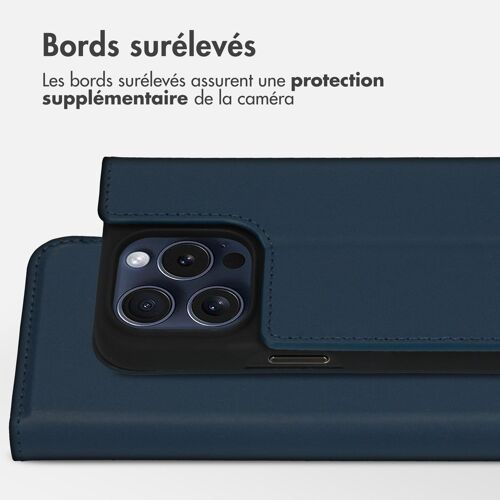 Accezz Ãtui de tÃ©lÃ©phone Slim Folio en cuir de qualitÃ© supÃ©rieure iPhone 15 Pro Bleu foncÃ©