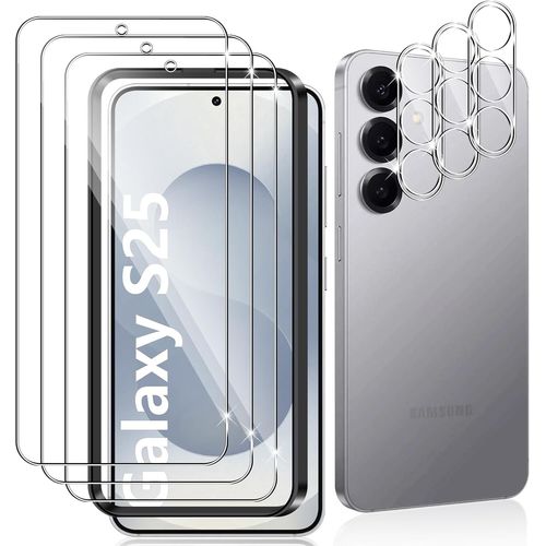 CAUC-3 Pièces Verre Trempé pour Samsung Galaxy S25, 3 Pièces Caméra Arrière Protecteur,9H Dureté, Anti-Rayures, Sans Bulles, Protection écran
