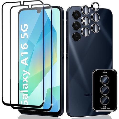 CAUC-2 Pièces Verre Trempé pour Samsung Galaxy A16 5G&4G, 2 Pièces Caméra Arrière Protecteur, Dureté 9H, Double Protection Metal + Caméra Verre Trempé, Protection D'Écran Anti-Rayures