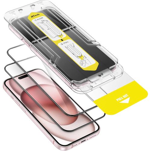 Protection D'Écran Pour Iphone 15 6,1 Pouces, Installation Ultra Facile En 10 Secondes, Film En Verre Trempé Sans Bulles, Compatible Coque, Transparent Hd, Lot De 2