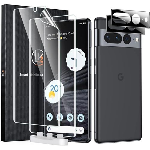 Cauc-2+2 Protection Ecran Compatible Avec Google Pixel 7 Pro Anti-Rayures Et Sans Bulles,2pcs Vitre Protection En Tpu Flexible Et 2pcs Caméra Arrière Protecteur En Verre Trempé (Ultra-Hd)