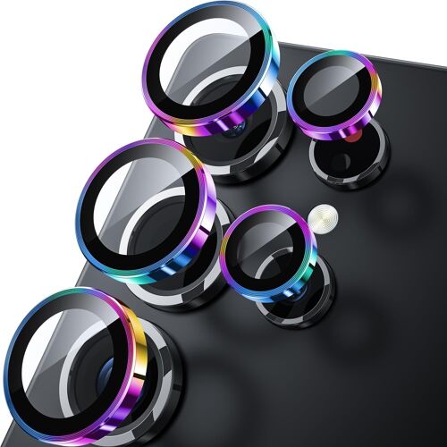 KALANKA-Protecteur d'objectif d'appareil photo pour Samsung Galaxy S25 Ultra fin - Compatible avec les coques - Verre trempé incassable 9H avec protection d'écran en aluminium - Coloré