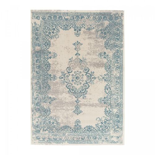 Tapis Chambre 160x230 Tissé Crème Et Bleu Rectangle Motif Oriental Lumin 2