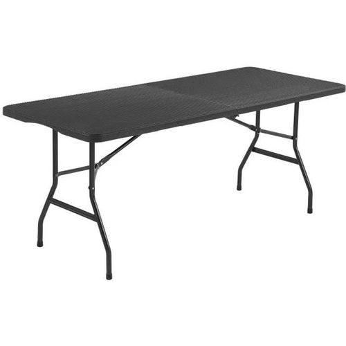 Table De Réception Pliante 8 Personnes 180x74 X73.5cm - Structure En Acier Et Plateau En Polyéthylene - Aspect Résine Tressée - Noir