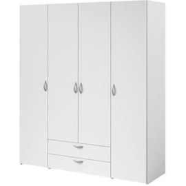 Armoire Varia - Décor Blanc - 4 Portes Battantes + 2 Tiroirs - L 160 X H 185 X P 51 Cm - Parisot