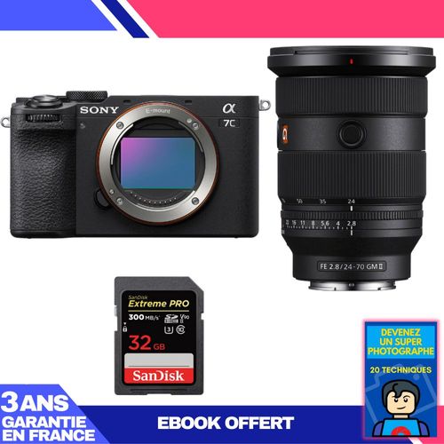 Boitier Sony A7C II Noir + FE 24-70mm f/2.8 GM II + 1 SanDisk 32GB Extreme PRO UHS-II SDXC 300 MB/s + Ebook 'Devenez Un Super Photographe'