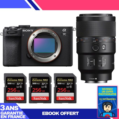 Boitier Sony A7C II Noir + FE 90mm f/2.8 Macro G OSS + 3 SanDisk 256GB Extreme PRO UHS-II SDXC 300 MB/s + Ebook 'Devenez Un Super Photographe'