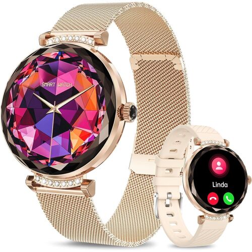 Montre Connectée Femme avec Appel Bluetooth, 1.19"" AMOLED Always on Display Smartwatch, IP68 Etanche Montre Connecté with SpO2 Podomètre Fréquence Cardiaque pour Android iOS, Or Rose