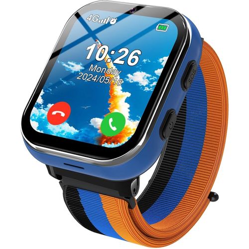 Montre Intelligente Pour Enfants 4G, Montre Téléphone Avec Fonction D'Appel, Appels Bidirectionnels, Appareil Photo, Mp3, Sos, Carte D'Apprentissage, Cadeau Pour Garçons Filles Bleu