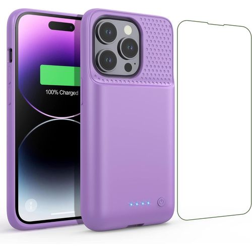 Kalanka-Coque Batterie Pour Iphone 14pro, 7200mah Rechargeable Batterie Externe Puissante Power Bank Chargeur Portable Étui Housse De Coques D'alimentation Pour Iphone 14pro (6,1 Pouces)-Pourpre