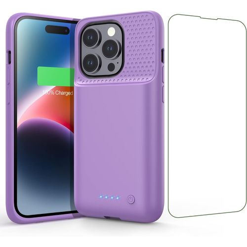 Kalanka-Coque Batterie Pour Iphone 14 Pro, [7200mah] Batterie Externe Rechargeable, Puissante Chargeur Portable Boitier D`Extension Avec Verre Trempé La Batterie L'étui Pour Iphone 14 Pro (6.1"")-Pour