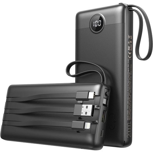 Batterie Externe 20000mah Avec 4 Câbles Intégrés, Veektomx Batterie Externe Charge Rapide Usb C, 5 Sorties Et 4 Entrées Power Bank Batterie Portable Grande Capacité Voyage Chargeur Externe L[Z375]