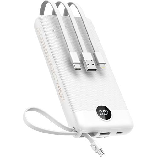 Batterie Externe 20000mah Avec Câbles Intégrés Power Bank Usb C Portable Charger Battery Pack Avec 5 Sorties & 2 Entrées Phone Chargeur, Pour Iphone/Samsung/Tablette Etc (Blanc)