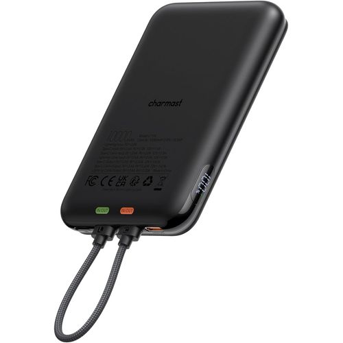 Ayu-Charmast Batterie Externe, 10000mah Charge Rapide 20w Ultra Slim Power Bank Avec Câble Intégré, Chargeur Portable Magnétique Non Sans Fil De Avec L'ecran Led Compatible Avec Iphone Samsung(Blanc)