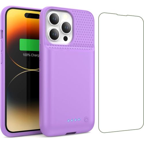 Kalanka-Coque Batterie Pour Iphone 14/13 Pro/13, [7500mah] Batterie Externe Rechargeable,Puissante Chargeur Portable Boitier D`Extension Avec Verre Trempé Batterie L'étui Pour Iphone 14/13 Pro/13-Pou