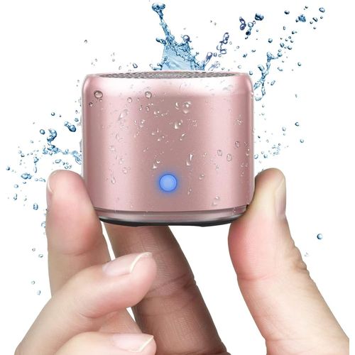 Etui De Voyage Inclus, A106 Pro Mini Enceinte Bluetooth Portable Actif Avec Basse Extra, Design Court, Mini Haut Parleur Parfait Pour La Douche, Chambre, Vélo, Voiture (Or Rose)