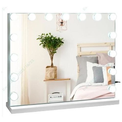 COSTWAY Miroir de Maquillage Hollywood - 15 Ampoules, 10x Loupe, Écran Tactile, 3 Modes de Gradation, Smart Bluetooth, USB - 58x48CM