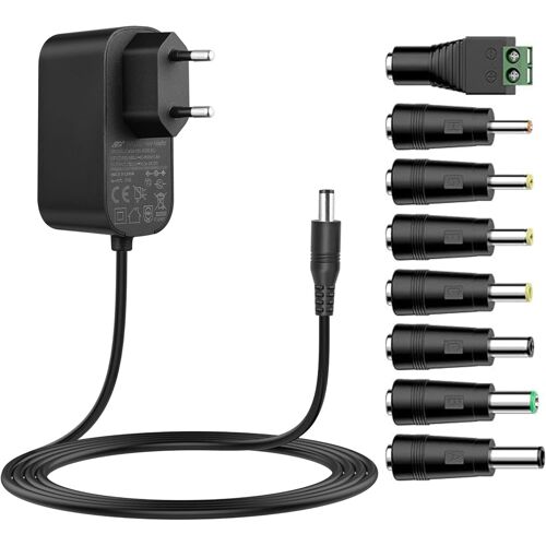 Adaptateur Universel 1.8M,12V 0.3A 0.5A 0.8A 1A 2A Chargeur,5,5mm*2,1mm avec 8 adaptateurs de Prise DC pour caméra CCTV,routeur WLAN,hub,Bande LED,télécom,Sonnette de Porte (12V 2A)