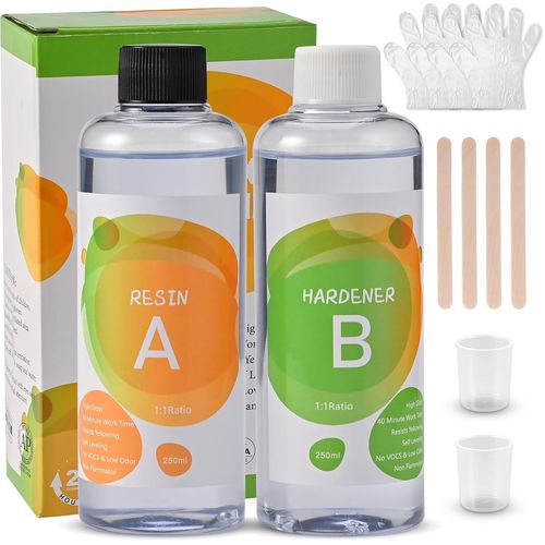 Resine Epoxy Kit 17.6oz/500ml Resine Epoxy Transparent Sans Bulles Résine Époxy Pour Création De Bijoux, River Table, Créations Artistiques, Modélisme - Durcissement Rapide