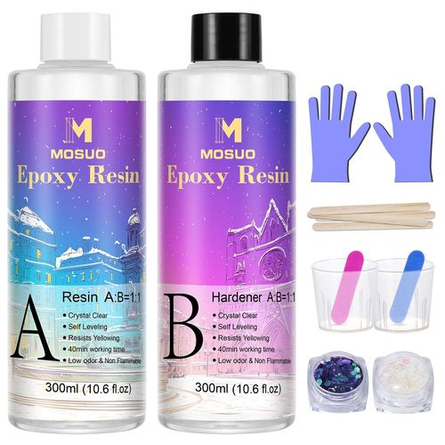 Resine Epoxy Transparente, 600ml Epoxy Resin Kit Complet 1: 1 Ratio Transparent Résine Epoxy Cristalline Pour Moulage Et Revêtement, Fabrication De Bijoux, Décoration Artisanale