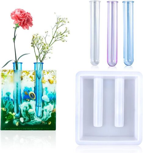 Moule De Vase En Résine, Rectangle Moule Silicone Station De Propagation Avec 3 Tube À Essai, Moulle Resine Epoxy Pour Plantes Hydroponique, Décoration Maison
