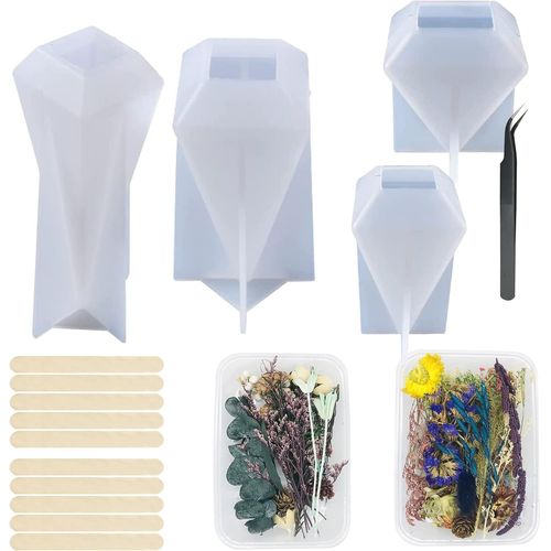 TIANYI-NA Moules en Silicone pour Résine, 4 PCS Cône Silicone Moules Bijoux Résine Tour de Cristal avec Fleurs Séchées pour Décorations pour La Maison, Support pour Bague en Résine